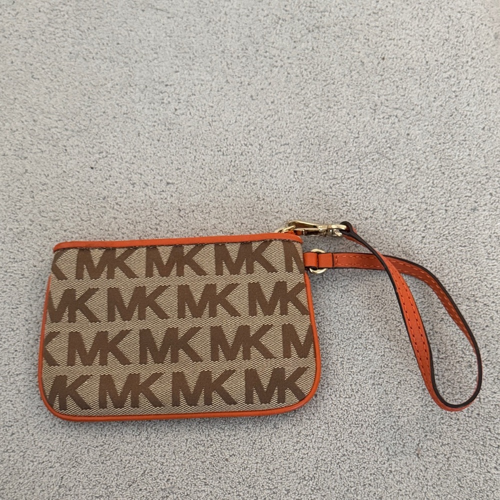 Michael Kors Brown and Orange Logo Wristlet